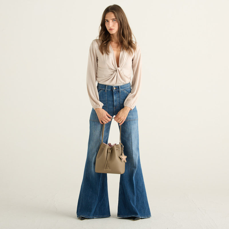 Haveone Body Donna Beige Nude con Scollo a V Profondo e Drappeggio Annodato