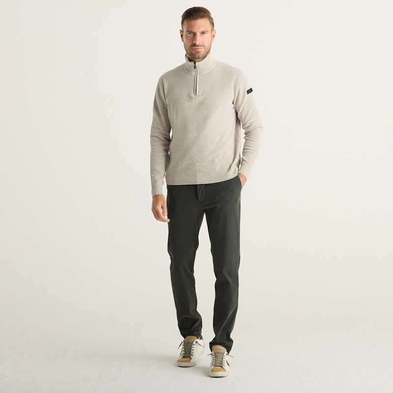 RRD Maglia Uomo Beige Mélange con Collo Alto e Mezza Zip