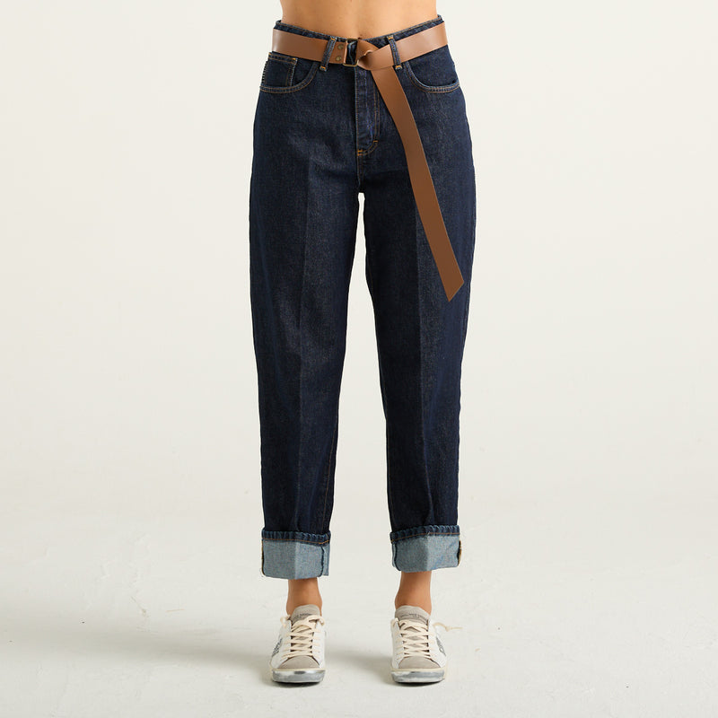 Haveone Jeans Donna Balloon Blu Scuro con Cintura