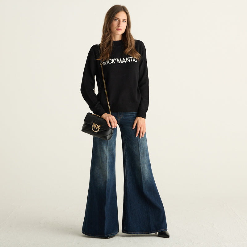 Patrizia Pepe maglione donna nero in misto lana con scritta Rock’mantic