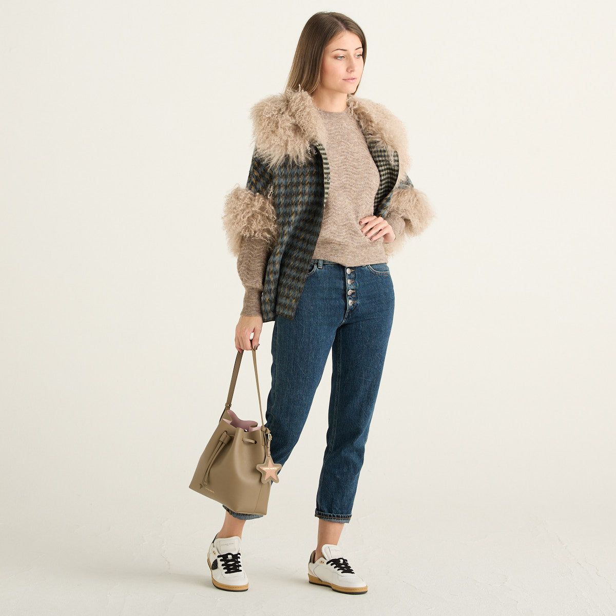 Blanche Giacca Donna Fantasia Multicolore con Collo in Pelliccia