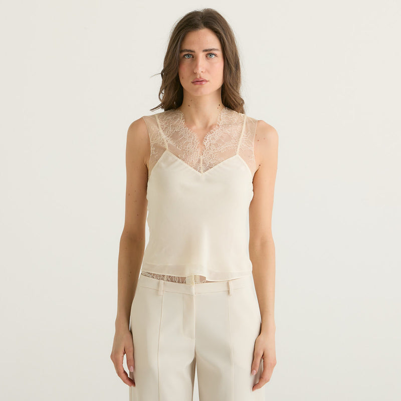 Patrizia Pepe top avorio con dettagli in pizzo