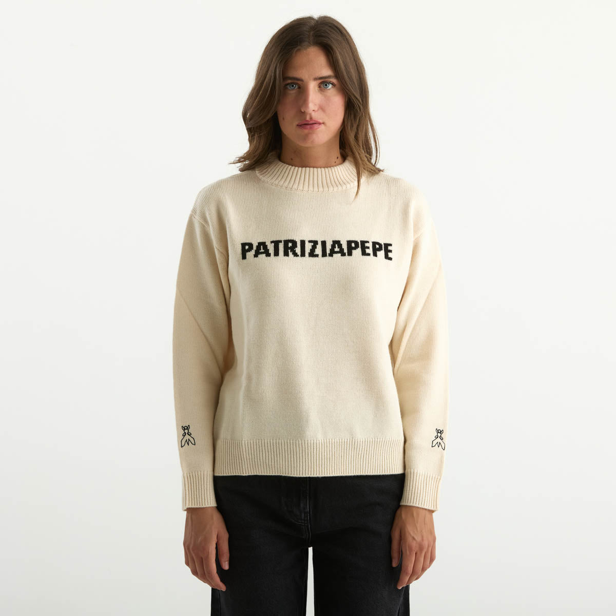 Patrizia Pepe maglione logato girocollo panna