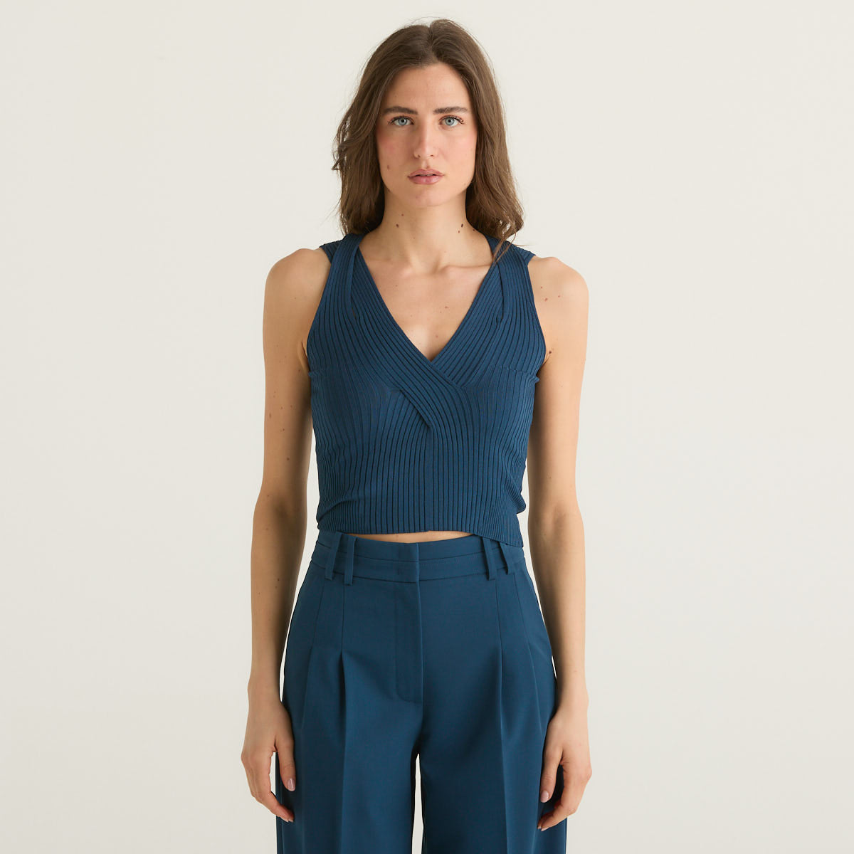 Patrizia Pepe canotta crop a costine blu