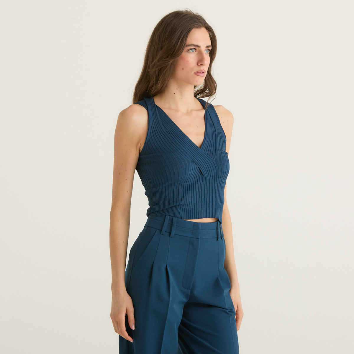 Patrizia Pepe canotta crop a costine blu