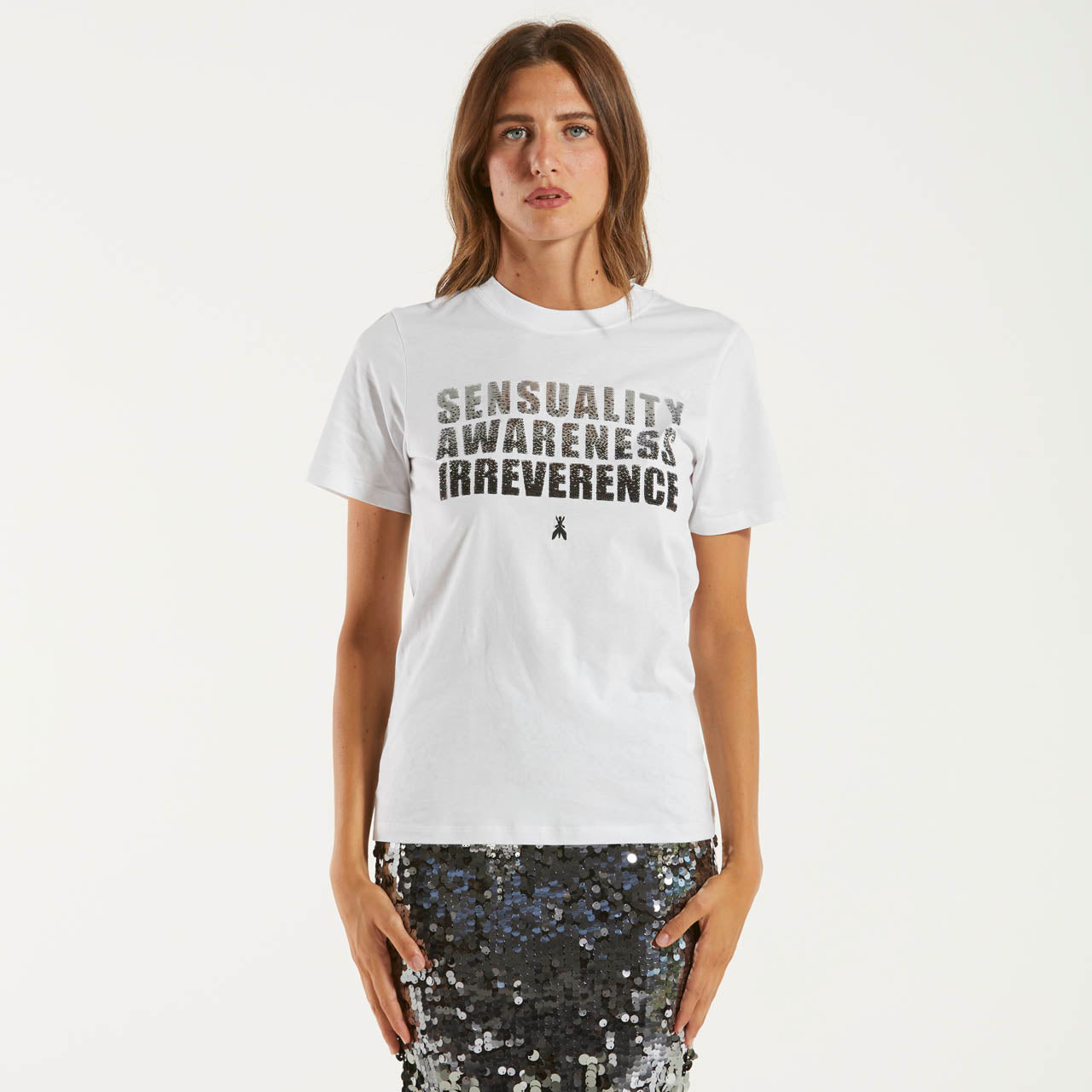 T shirt bianca con paillettes deals