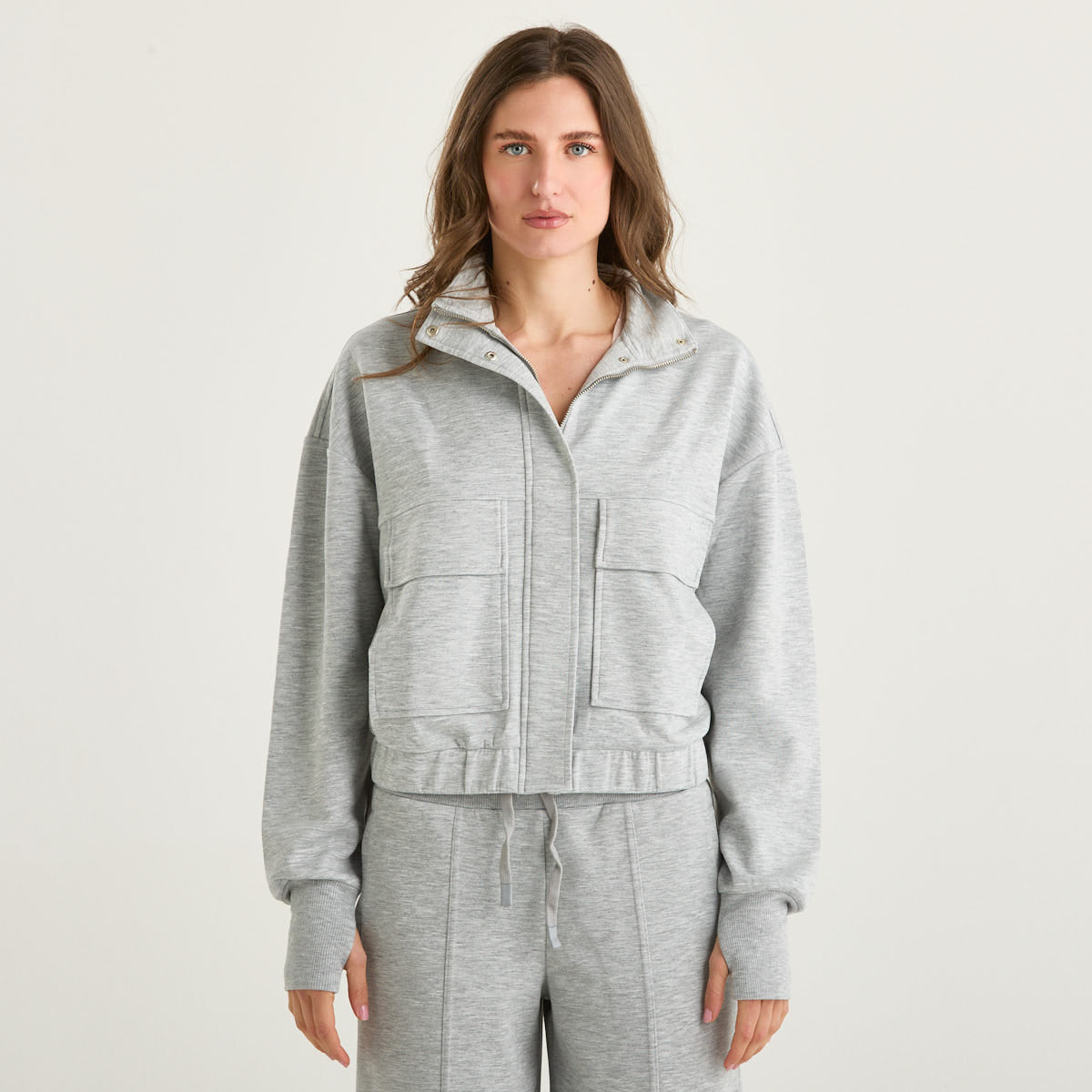 Patrizia Pepe felpa con zip in tessuto grigia