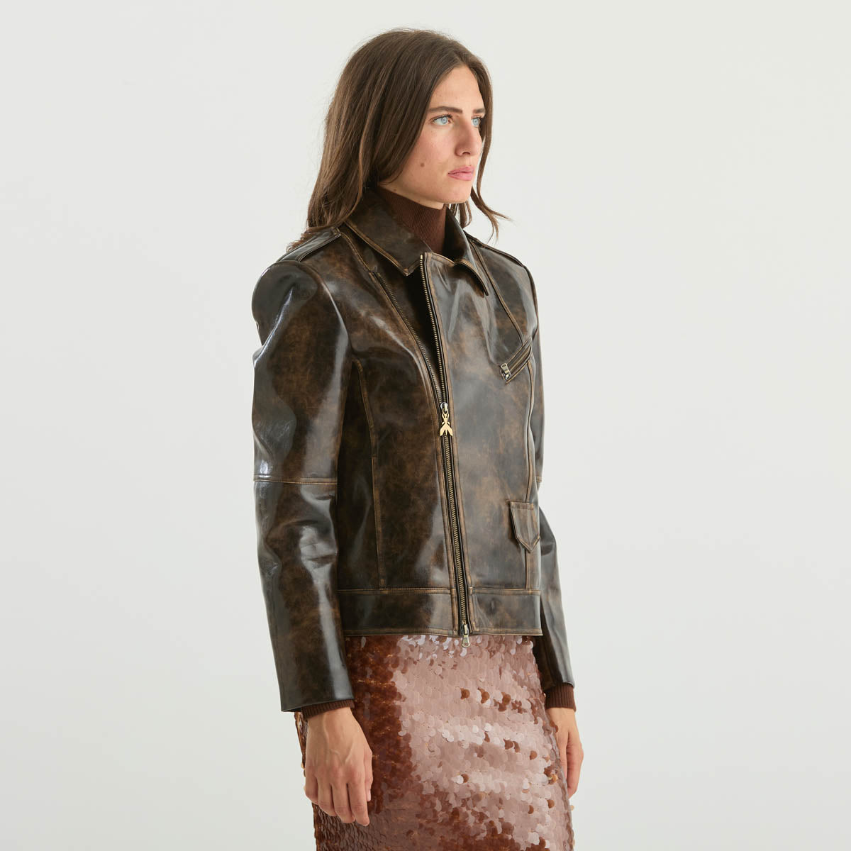 Patrizia Pepe chiodo in vinile marrone