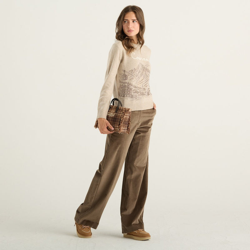 MC2 Saint Barth maglia donna New Queen beige con stampa e ricamo Courmayeur