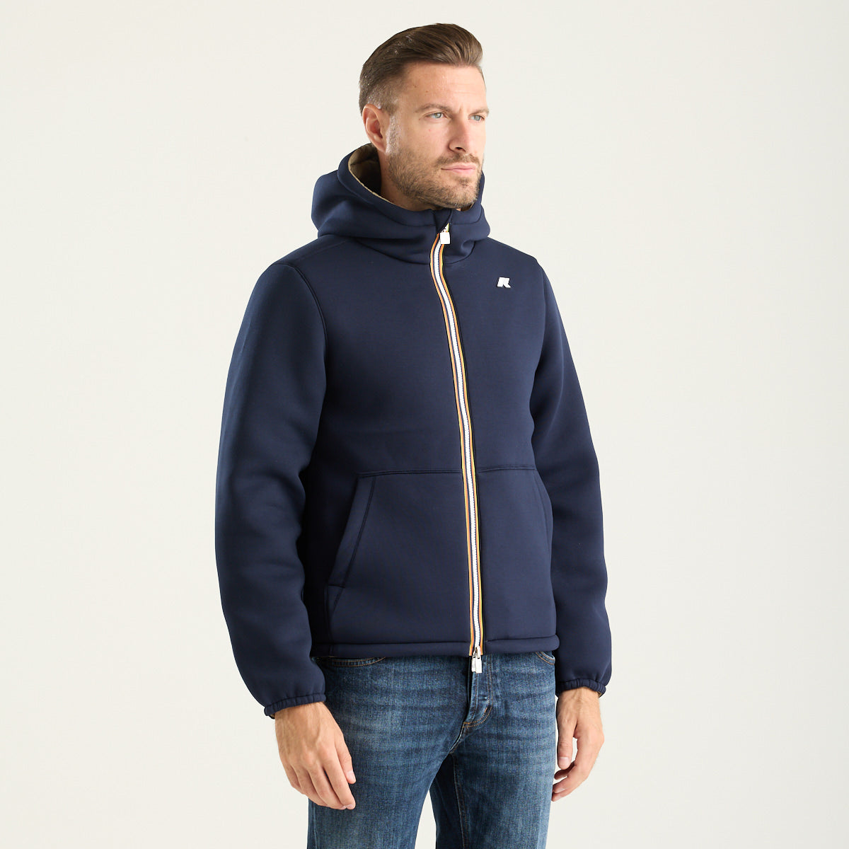 K-Way giubbino jack spacer reversibile blu e verde militare con cqappuccio
