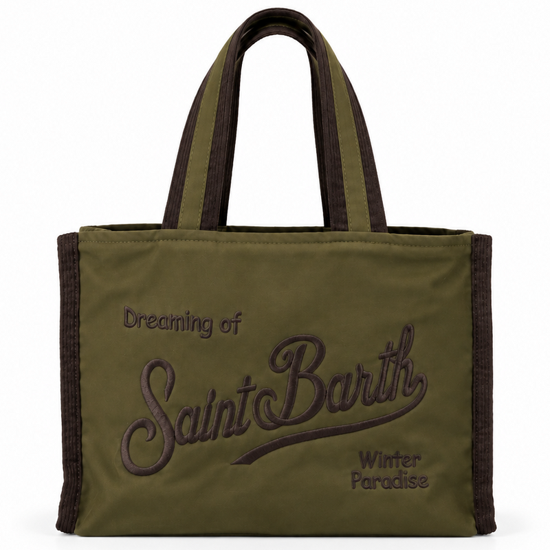 Mc2 Saint Barth borsa Vanity wax verde con logo ricamato