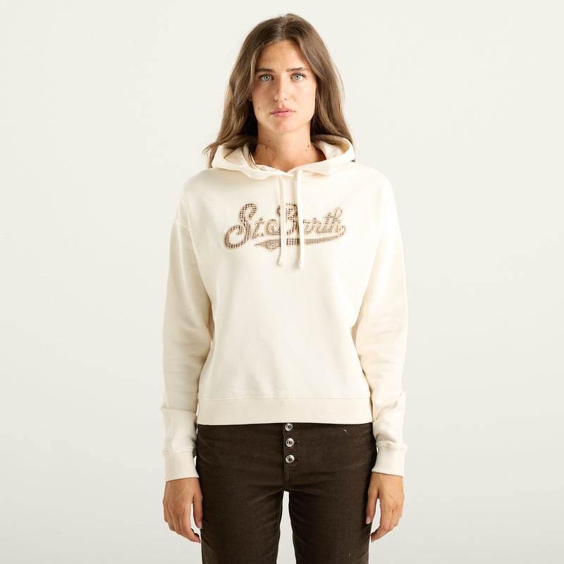 MC2 Saint Barth Mindy Felpa Donna Panna con Cappuccio e Logo