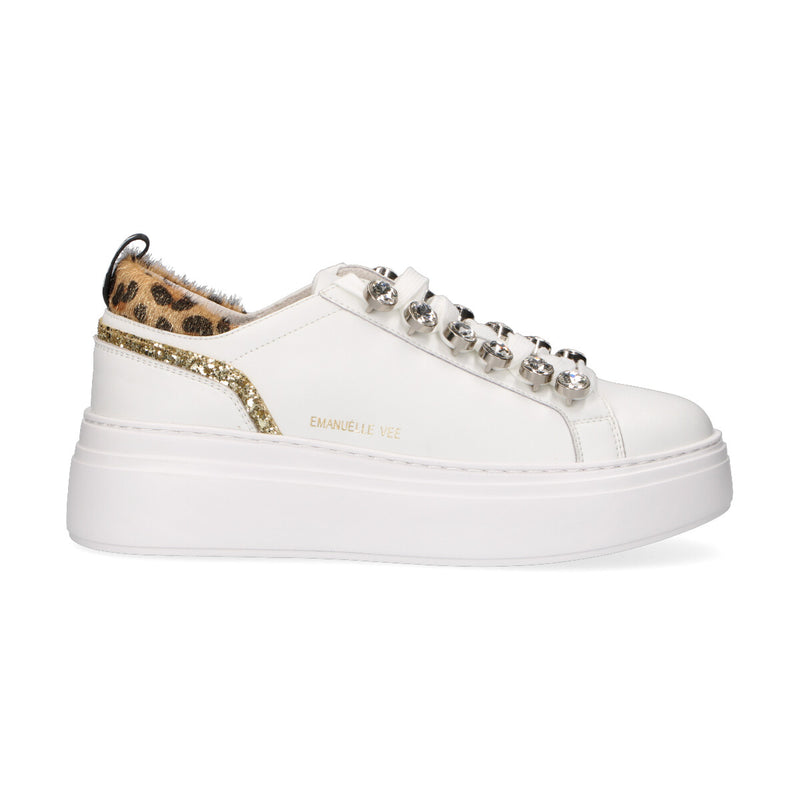 Emanuelle Vee sneakers in pelle bianca dettagli oro e cavallino