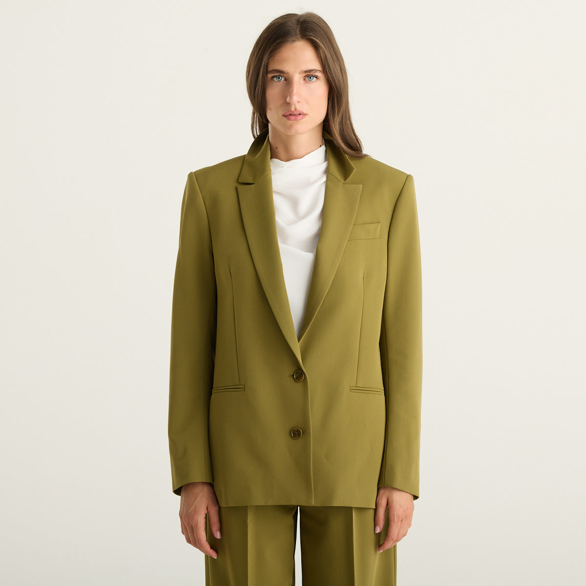 Patrizia Pepe blazer donna oversize verde Lizard Green in gabardina