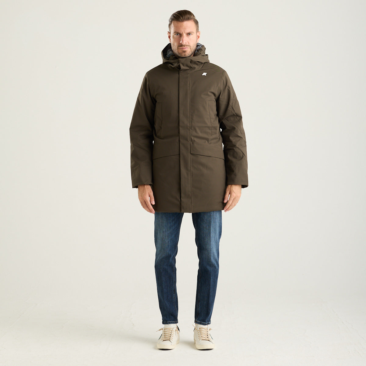 K-Way parka jarno con cappuccio in tessuto marrone
