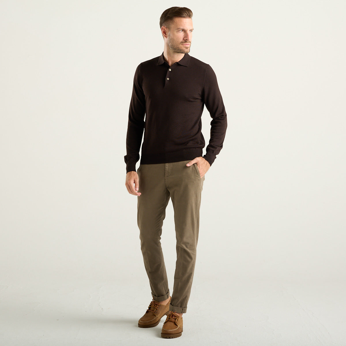 Gran Sasso polo in lana merinos extra fine marrone