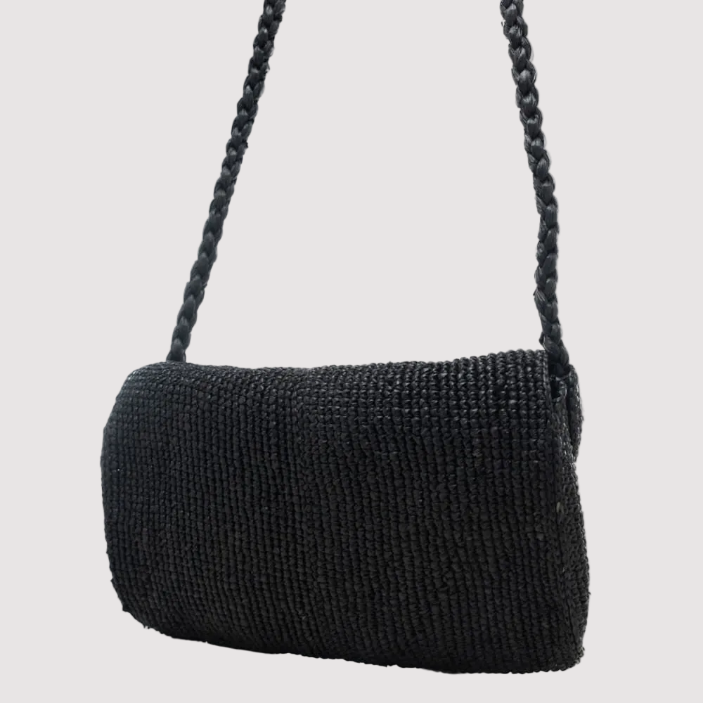 Afar borsa Samira tracolla in raffia nera