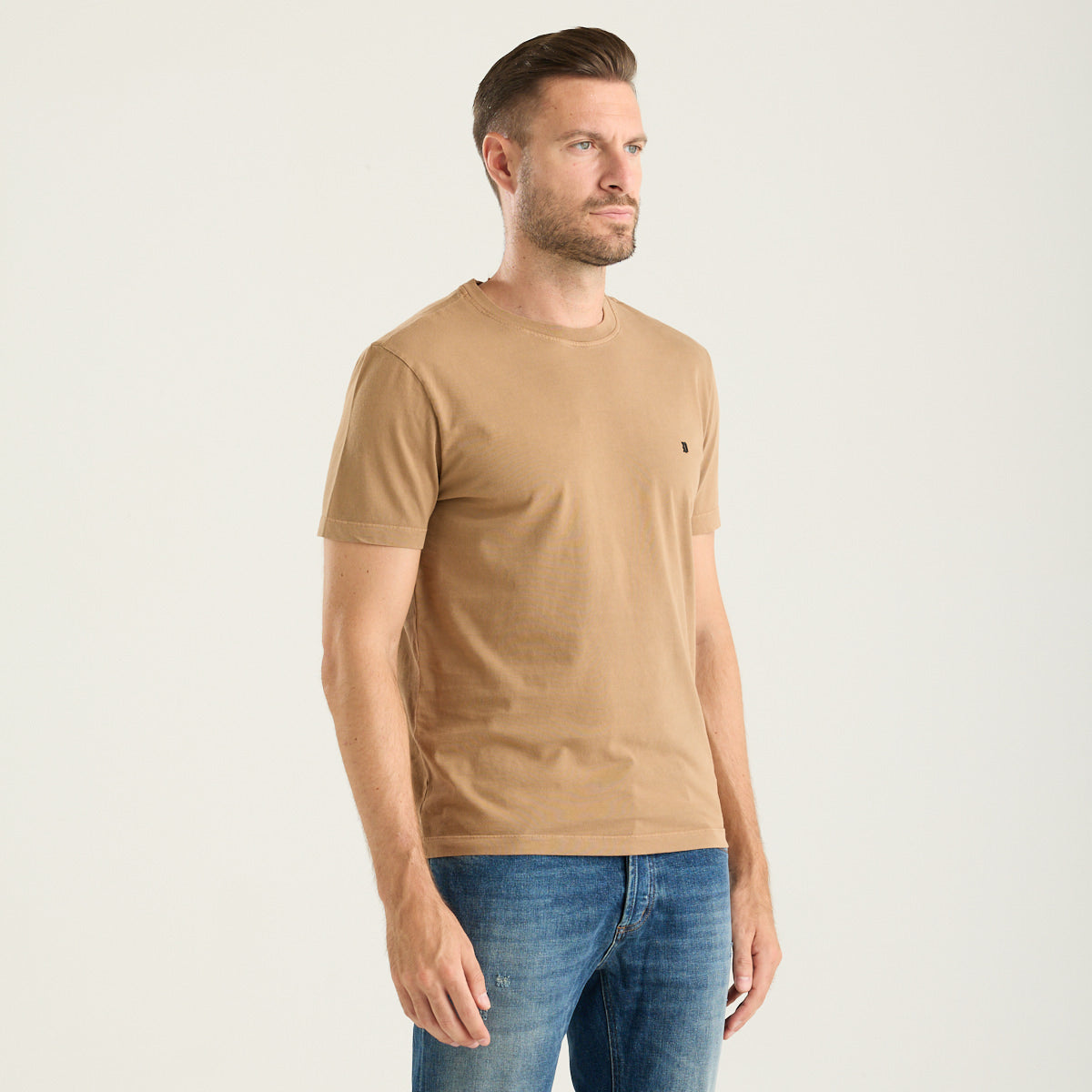 Dondup t-shirt girocollo in tessuto beige