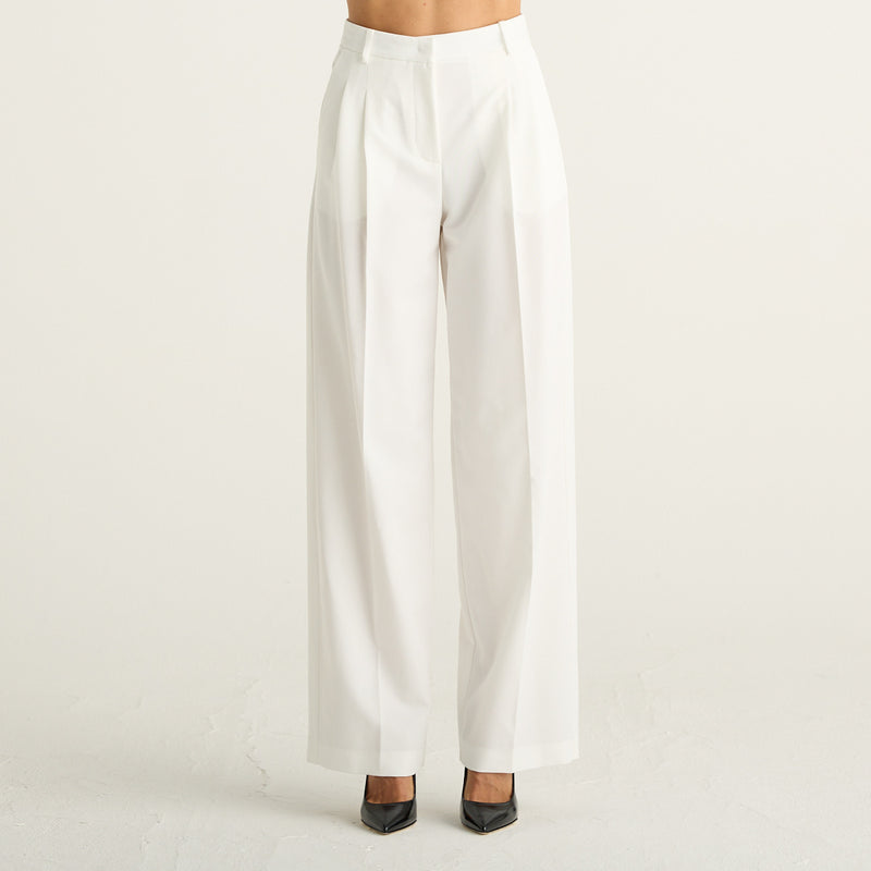 Patrizia Pepe pantaloni donna palazzo panna in gabardina elasticizzat