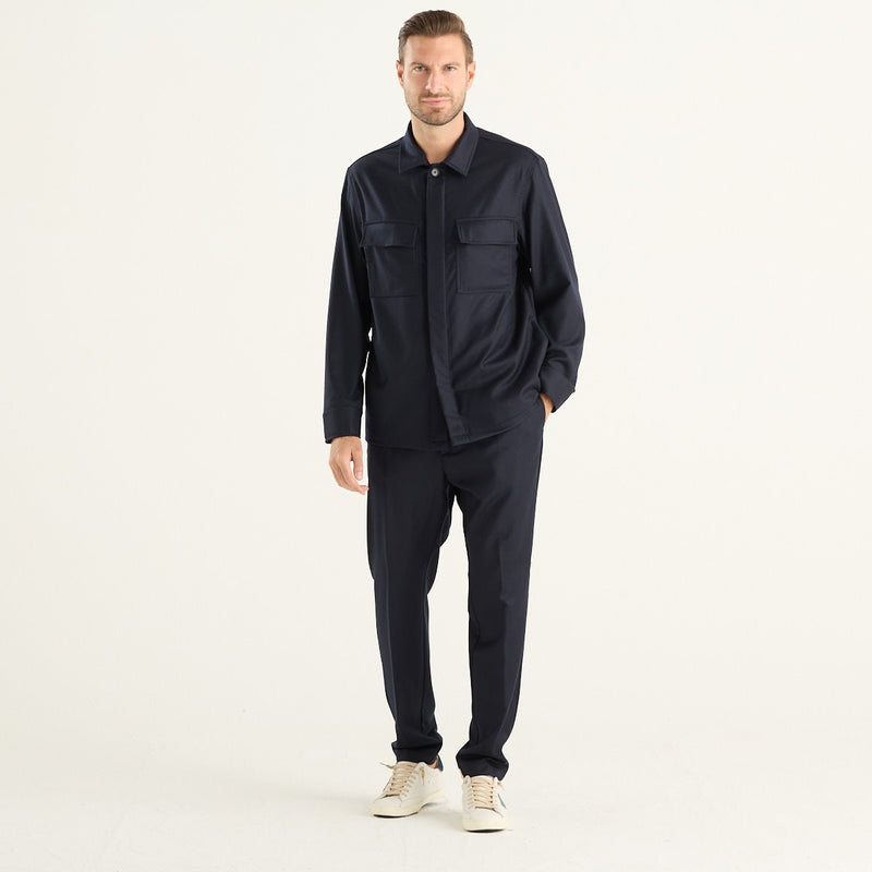 Cruna camicia giacca uomo Bruges in lana blu notte