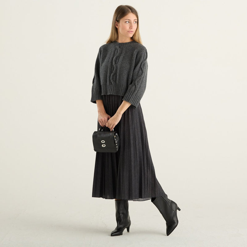 Weekend Max Mara abito midi donna Calco plissé con maglia in lana antracite WKDCALCO-006
