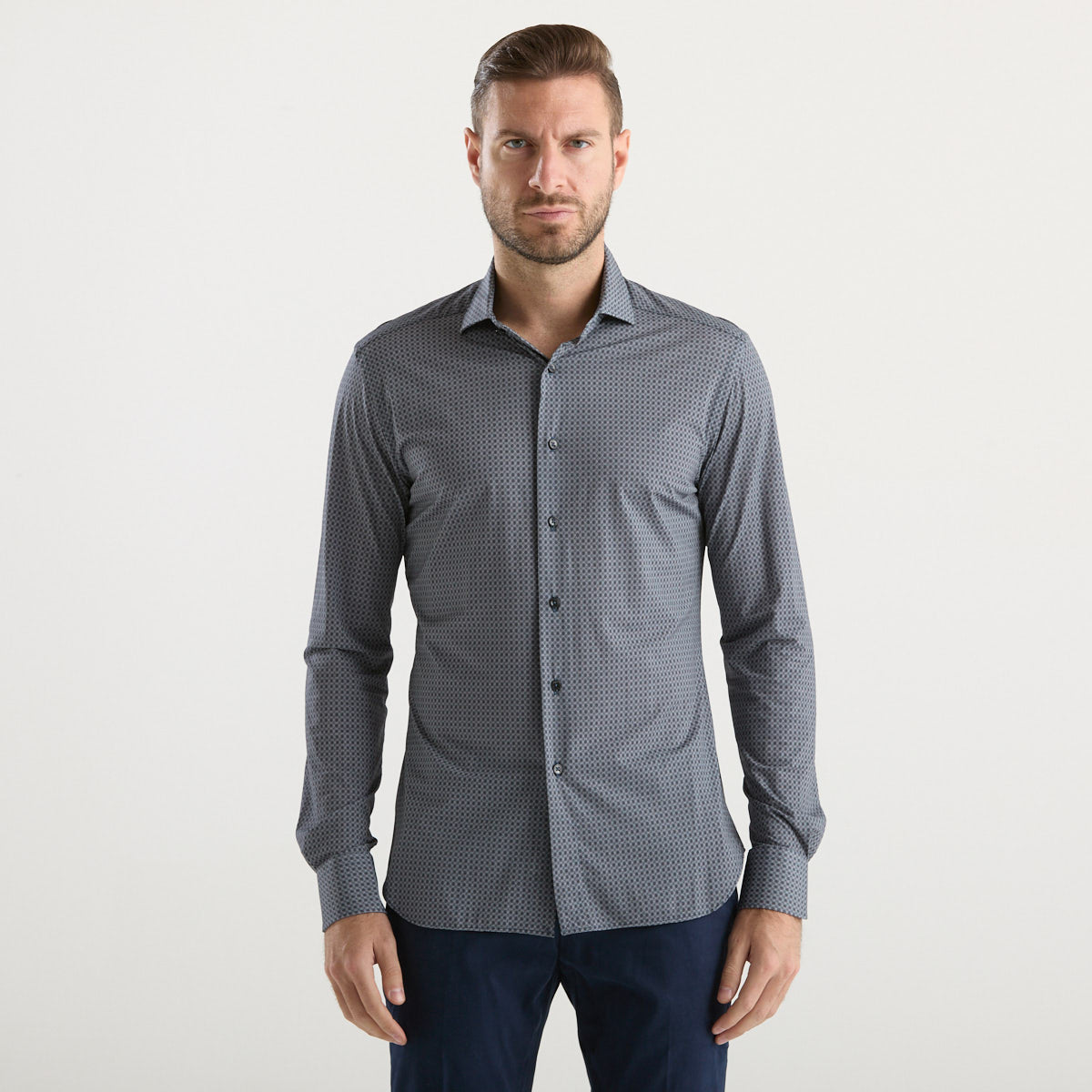 Xacus camicia in micro fantasia tessuto blu