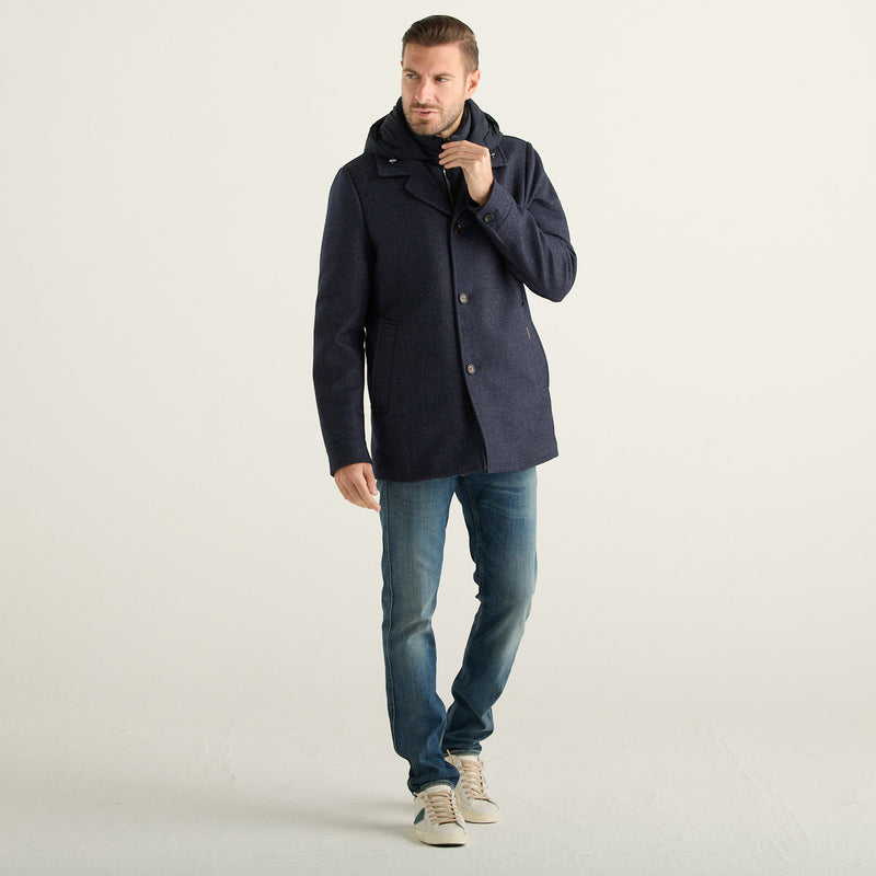 Moorer Cappotto Uomo Blu Navy con Pettorina Imbottita, Cappuccio e Chiusura a Bottoni