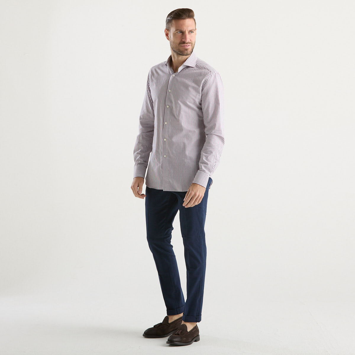 Xacus camicia a righe bordeaux e bianca