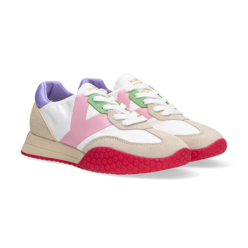 Keh-noo sneaker camoscio nylon bianco beige rosa