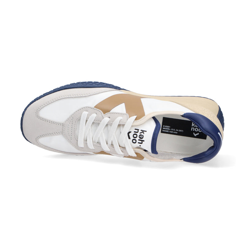 Keh-noo sneaker camoscio nylon bianco beige blu