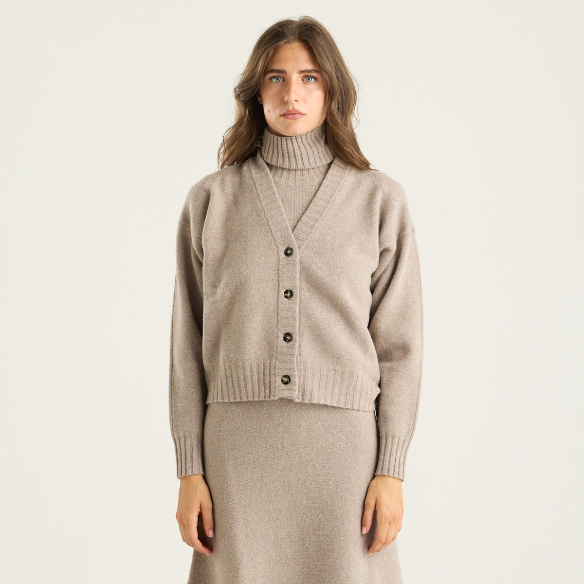Solotre cardigan in tessuto tortora