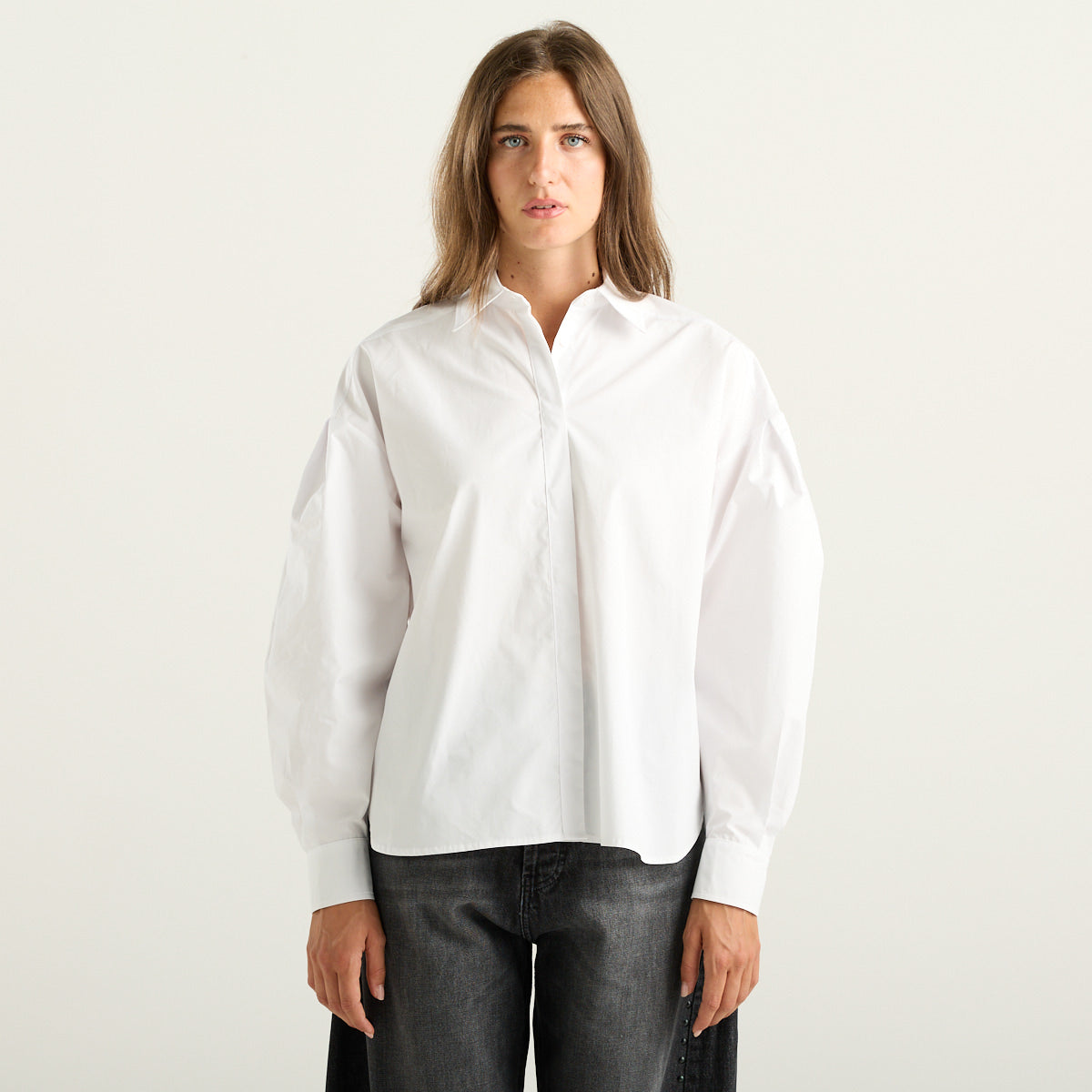 Haveone Camicia Oversize Donna Bianca con Maniche a Palloncino