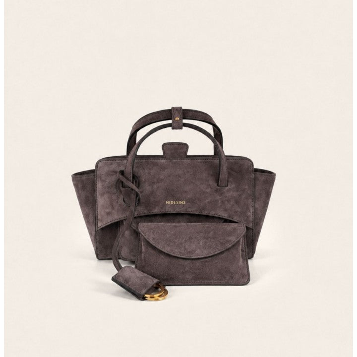 Hidesins borsa a mano Flap S in pelle scamosciata smoky