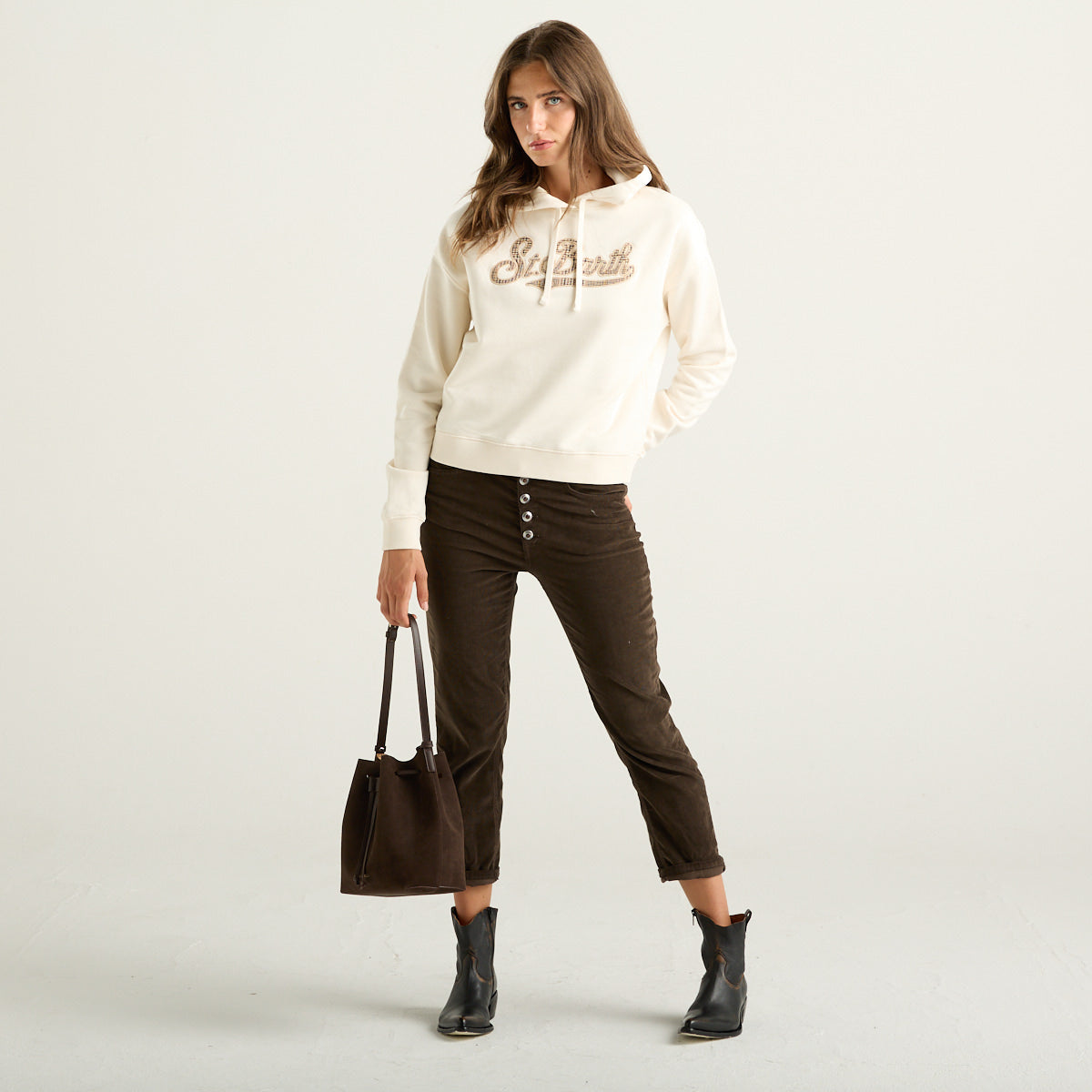 MC2 Saint Barth Mindy Felpa Donna Panna con Cappuccio e Logo
