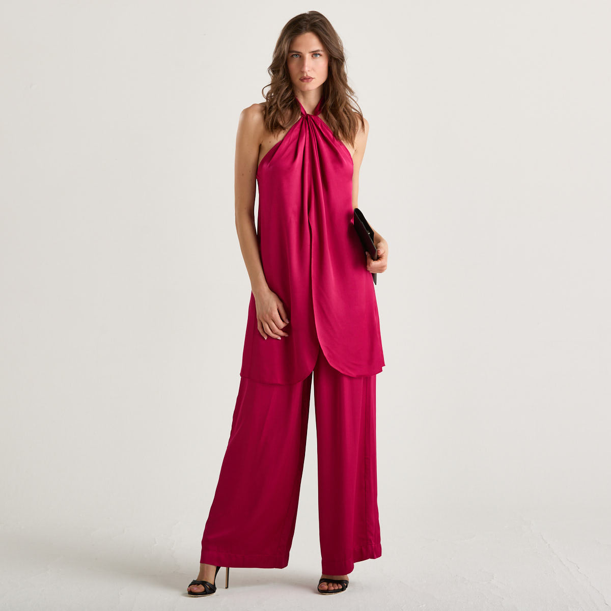 Relis pantalone a palazzo fluido in tessuto fuxia