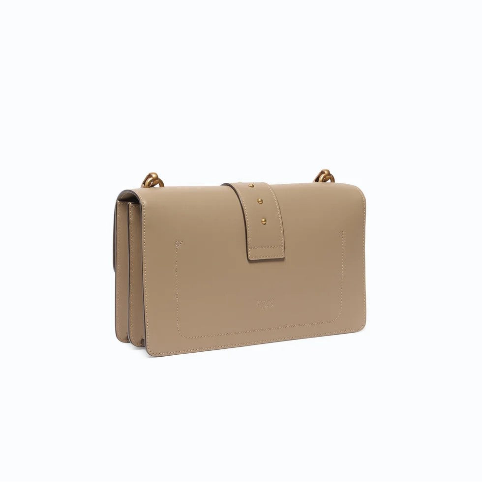 Pinko borsa a tracolla media Love Bag One in pelle beige con fibbia gioiello