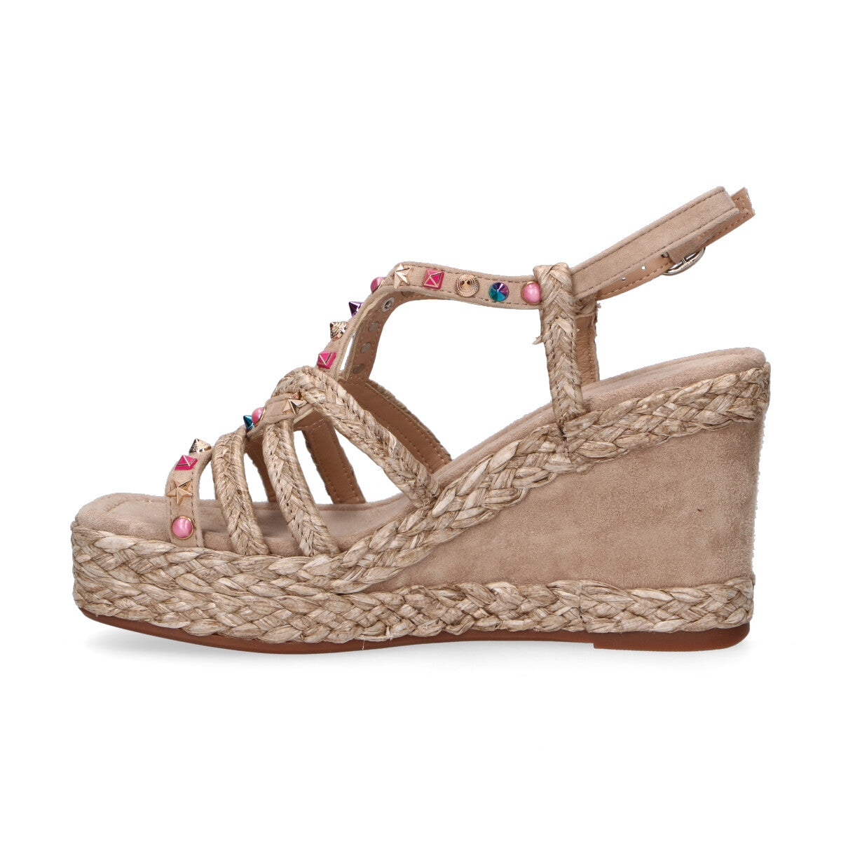 Alma En Pena sandalo con zeppa in raffia con borchie beige