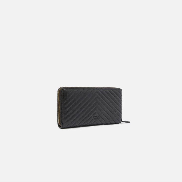 Pinko portafoglio zip-around in nappa chevron nero