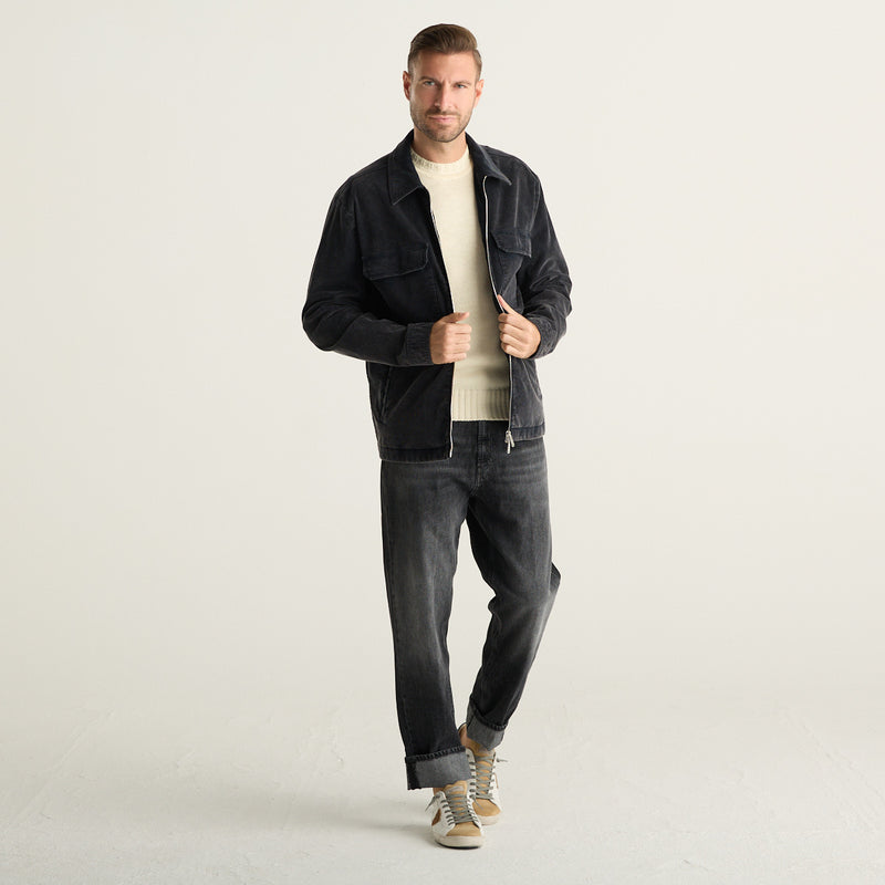 Dondup Giacca Uomo Antracite in Velluto a Coste con Zip e Tasche