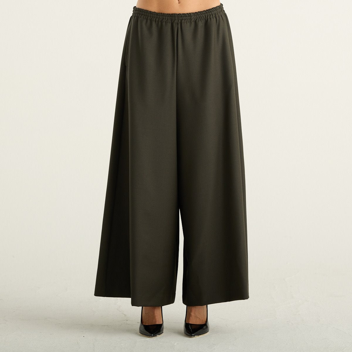 Meimeij pantaloni donna palazzo verde scuro con vita elasticizzata
