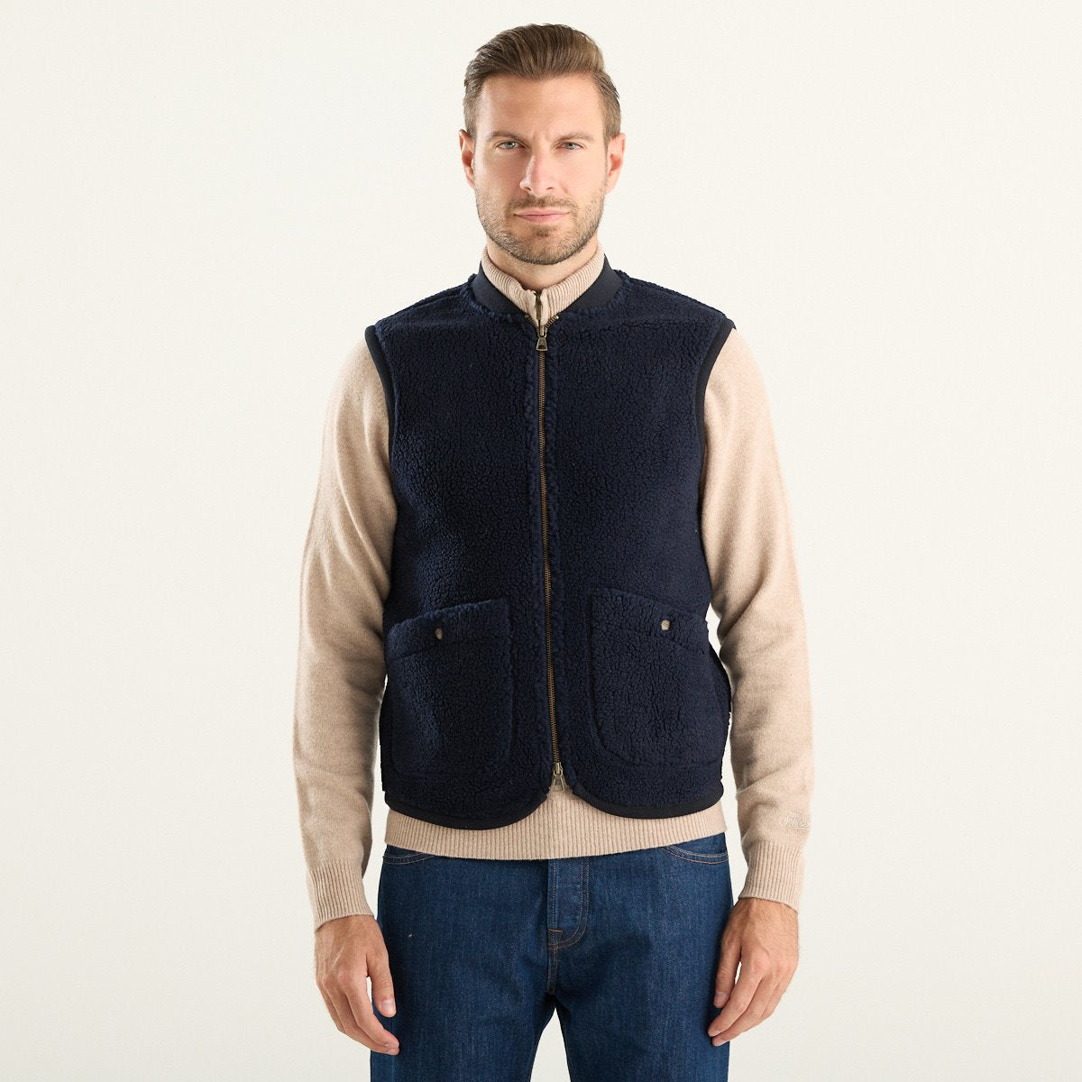 Bl’ker Vintage gilet uomo in pile effetto sherpa blu navy