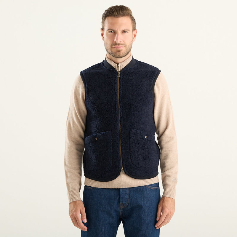 Bl’ker Vintage gilet uomo in pile effetto sherpa blu navy