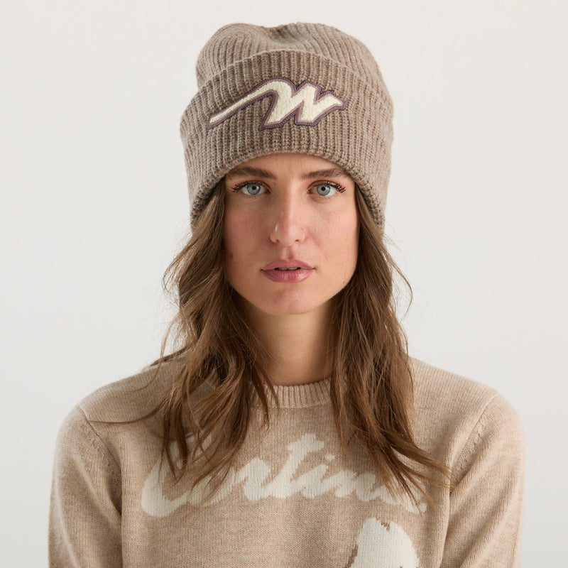 Maxmara berretto in tessuto beige con logo