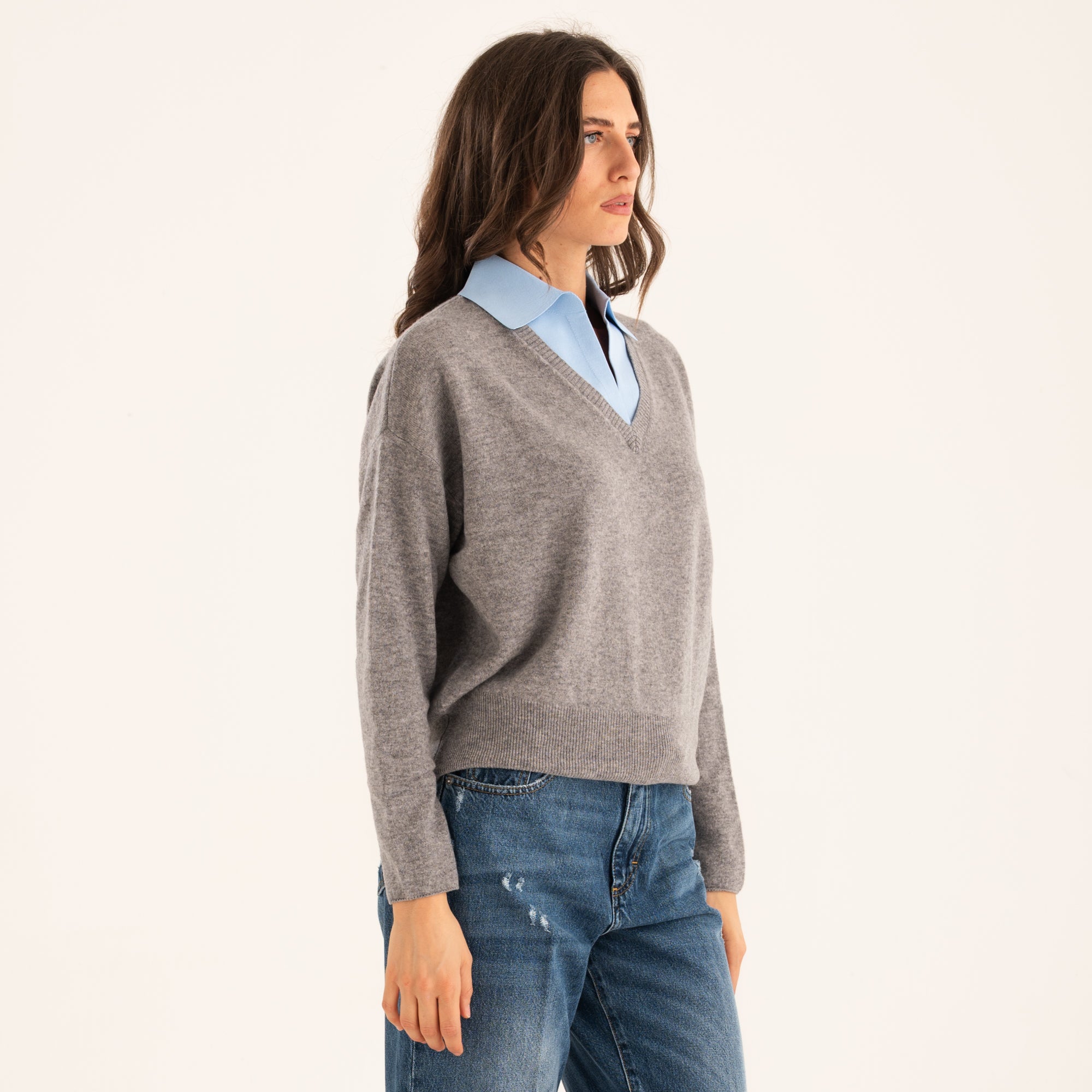 Souvenir maglioncino con colletto grigio