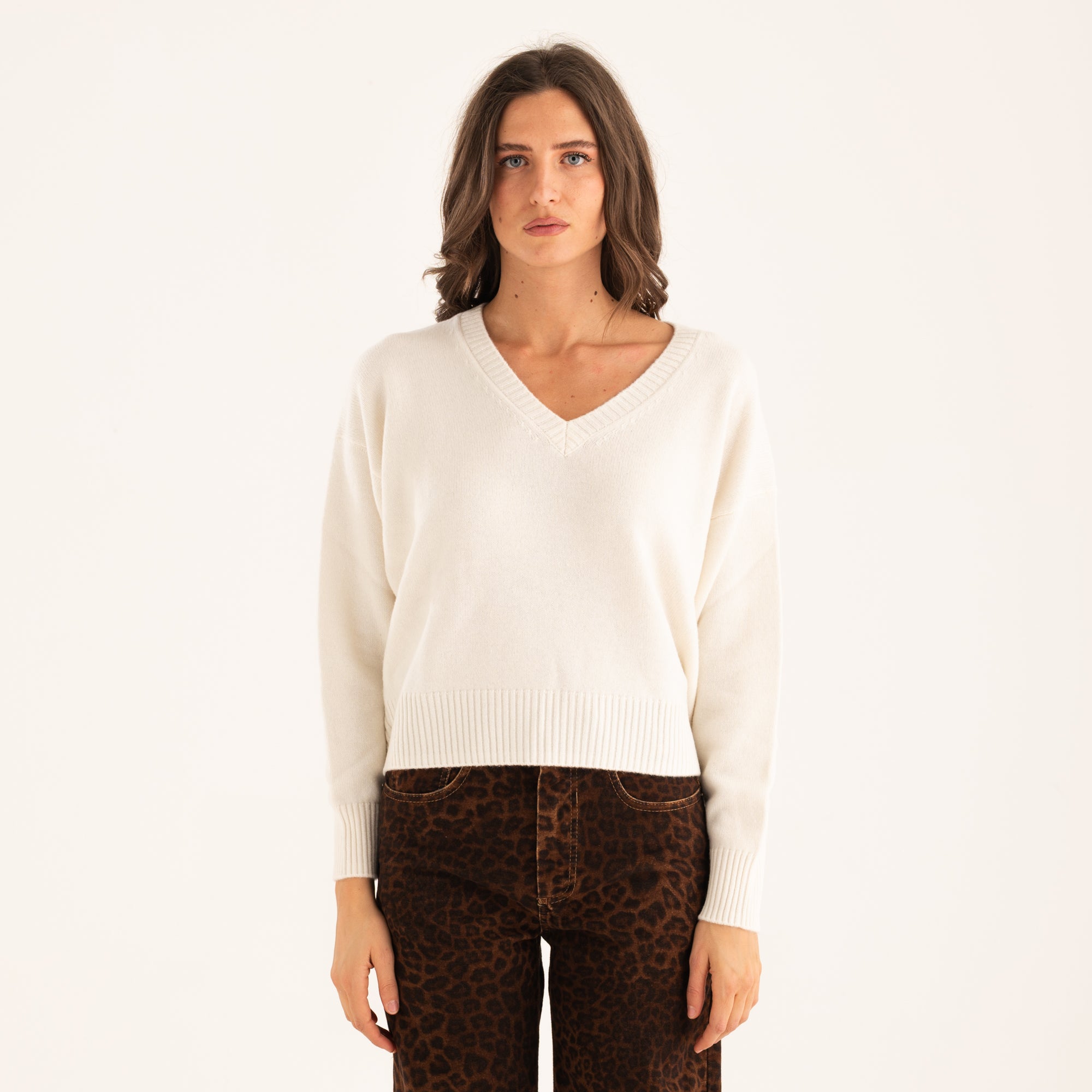 Souvenir maglione scollato a v panna