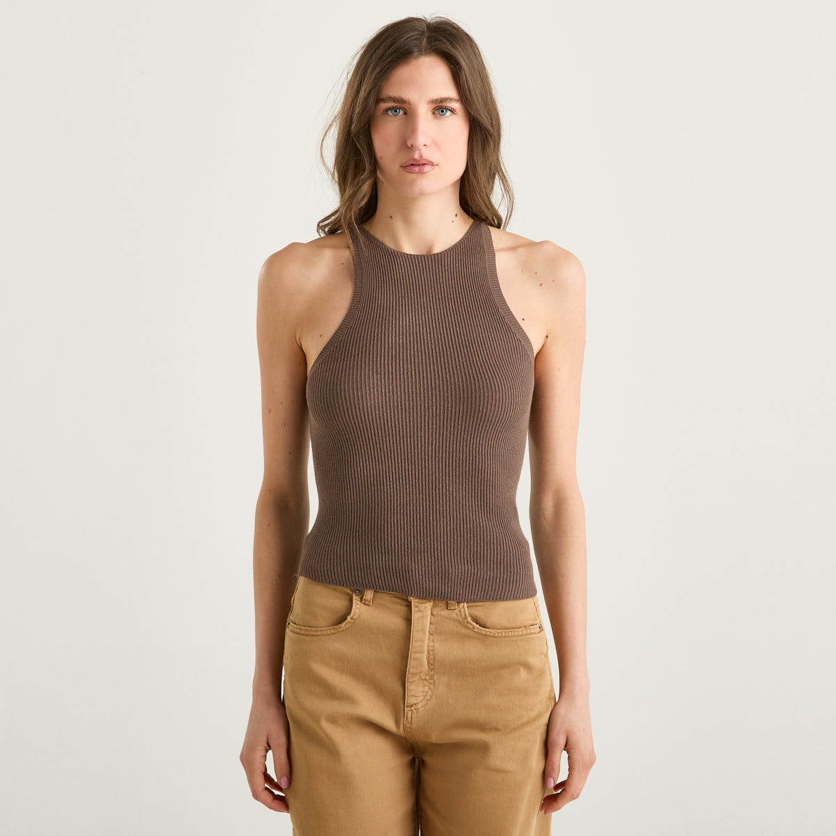 Souvenir canotta a costine marrone