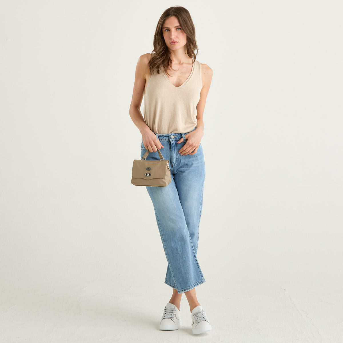 Souvenir canotta scollo a v in tessuto beige
