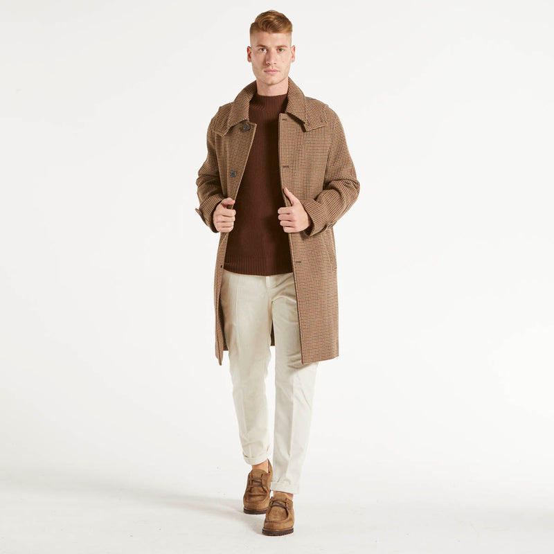 Amaranto cappotto cappuccio fantasia beige