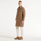 Amaranto cappotto cappuccio fantasia beige