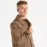 Amaranto cappotto cappuccio fantasia beige